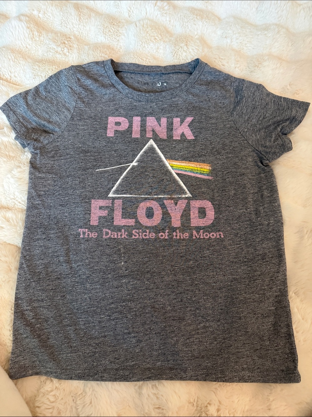Pink Floyd Gray Short Sleeve Tee with Pink Logo and Prism